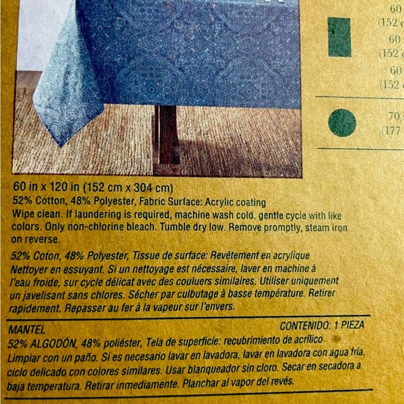 Bee & Willow Home Etched Chambray Laminated Tablecloth Resists Stains Wipes Blue - Picture 5 of 5